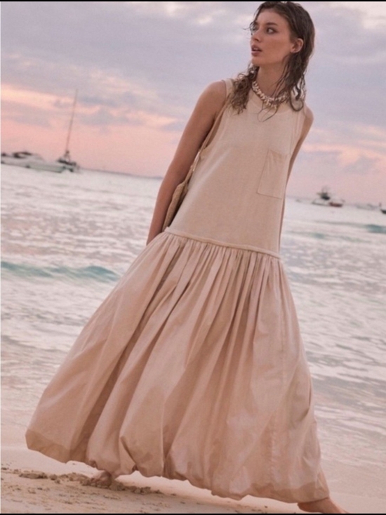 Free People Dresses & Skirts - Free People Calla Lily Maxi Dress Sandstone Sz S Pocketed Relaxed Boho Beach
